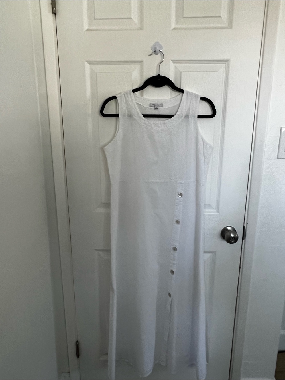 Sleeveless White Maxi Button-Front Linen Dress